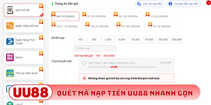 Quét mã nạp tiền UU88 nhanh gọn