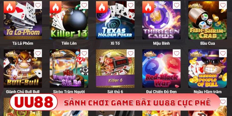 Sảnh chơi game bài UU88 cực phê