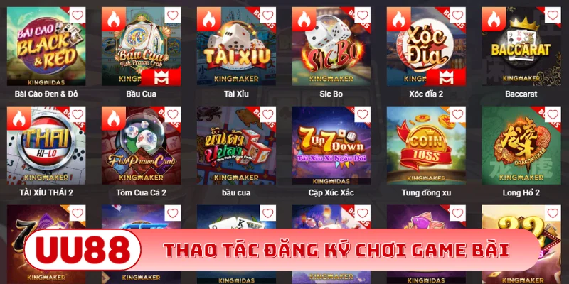 Thao tác đăng ký chơi game bài