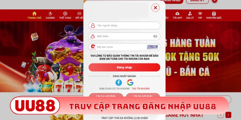 Truy cập trang chủ đăng nhập UU88